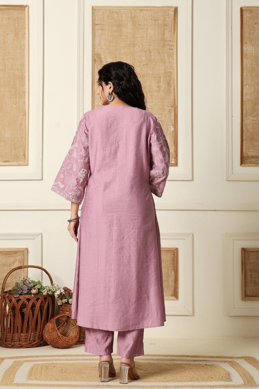 Gorgeous silk pink embroidered kurta pant