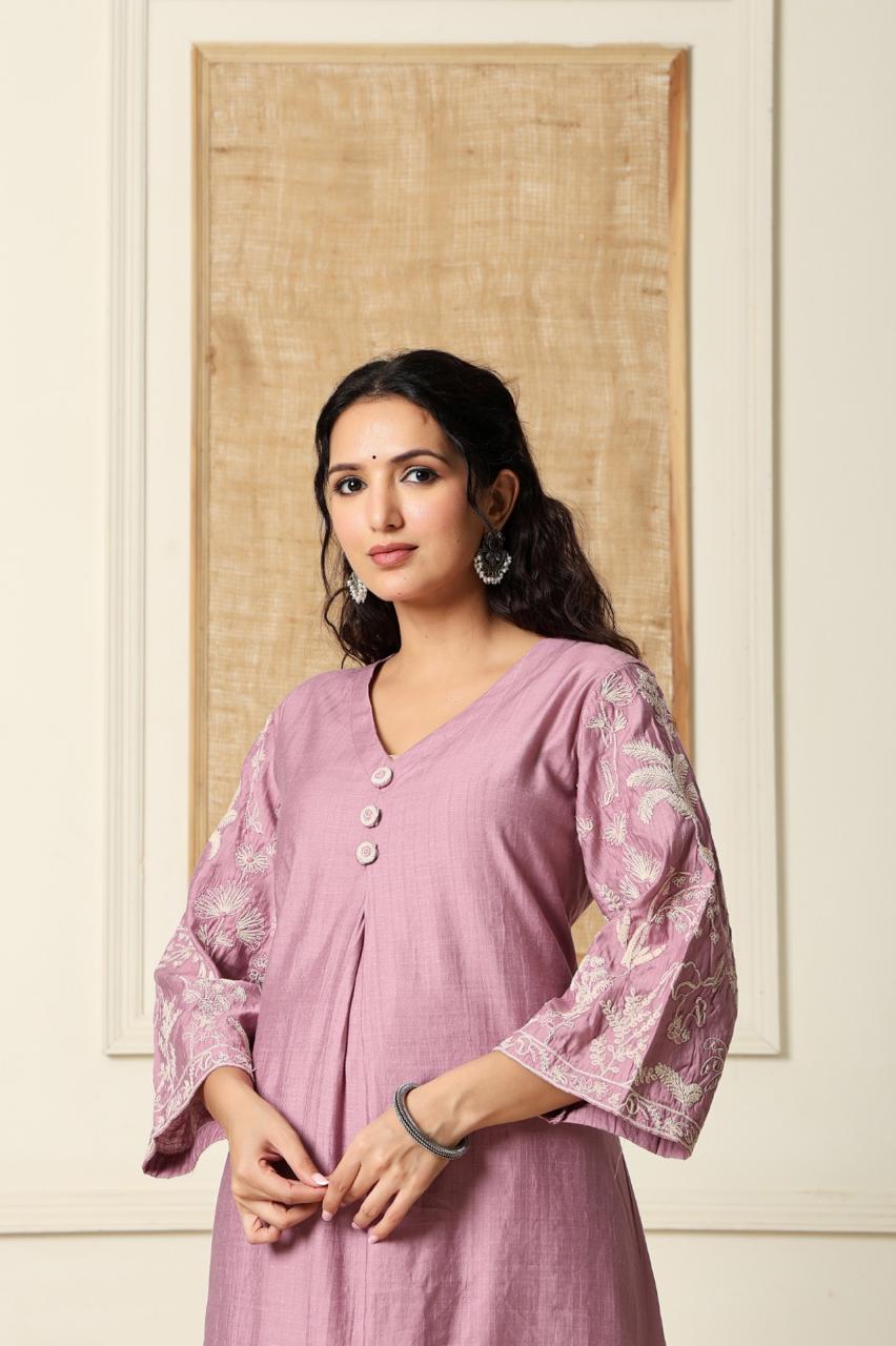 Gorgeous silk pink embroidered kurta pant