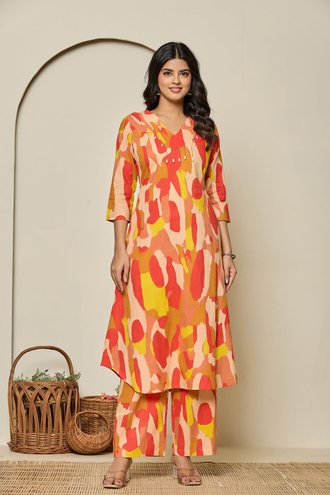 Pure cotton digital printed embellished kurta pant