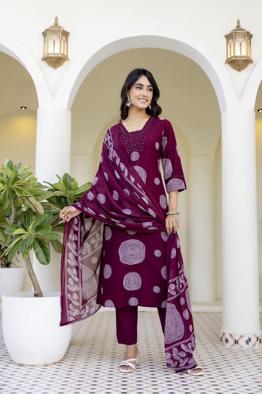 Smart beautiful chakra cotton suit set with pocket