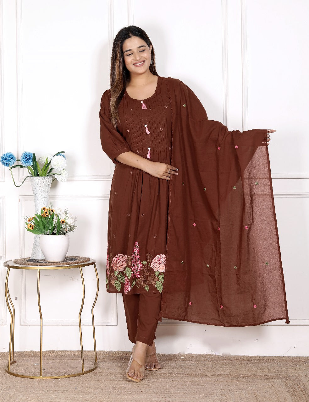 Pure cotton full suit fully embroidered