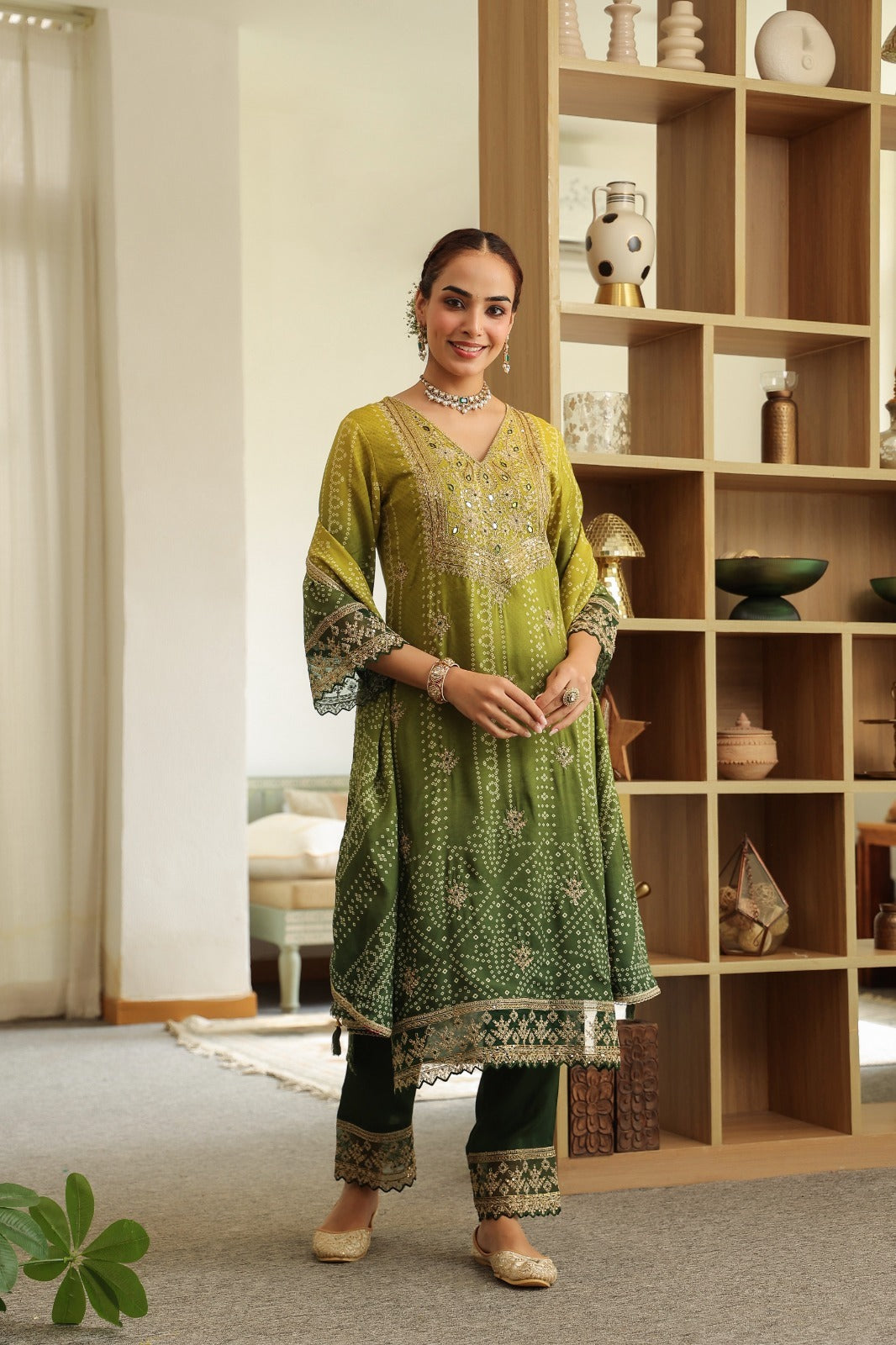 Pure muslin with Mul cotton lining in green