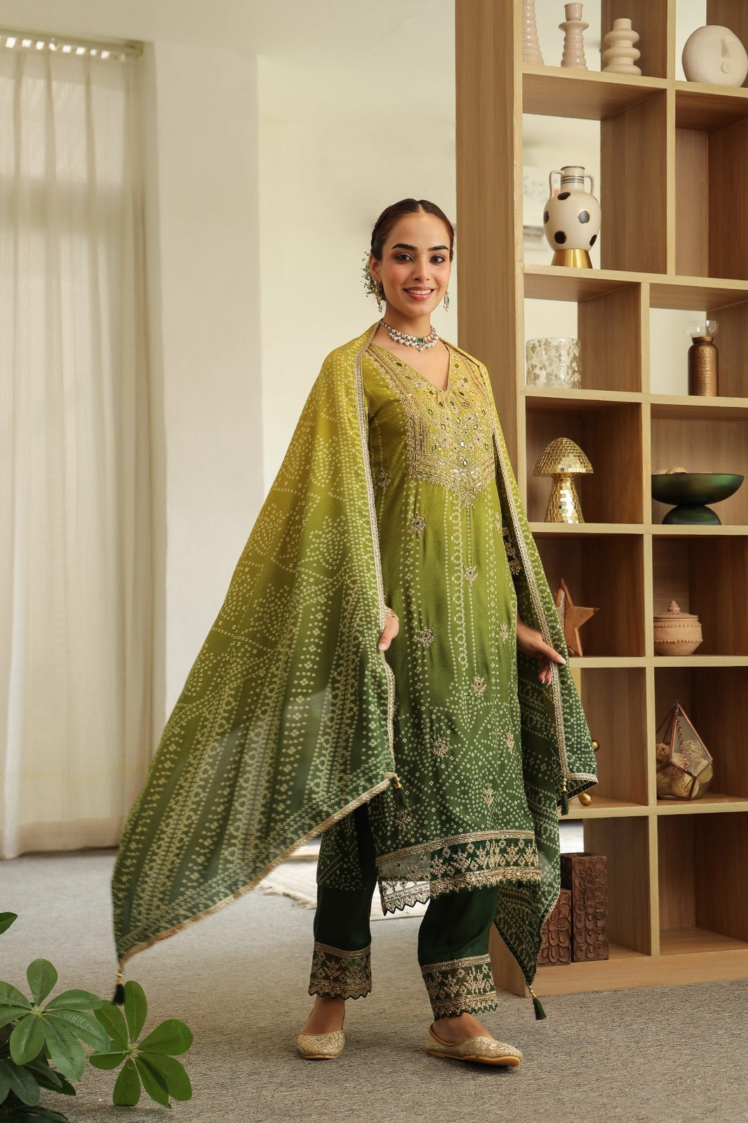 Pure muslin with Mul cotton lining in green