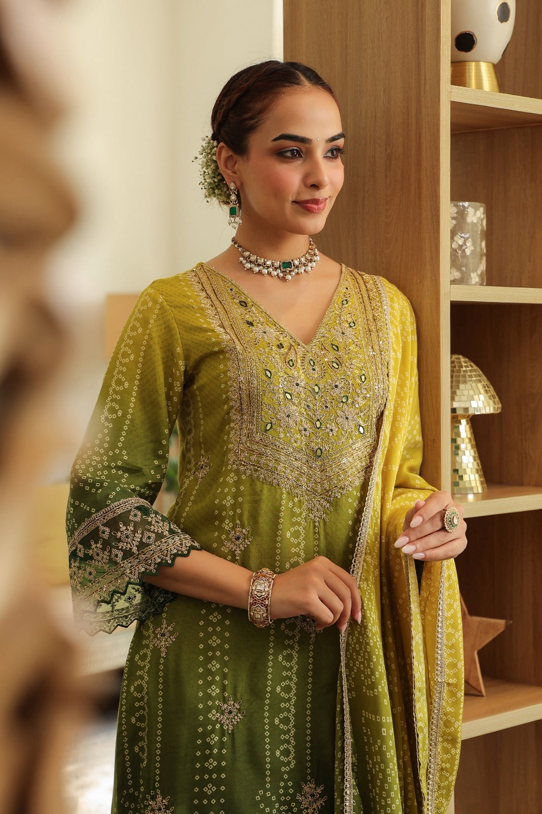 Pure muslin with Mul cotton lining in green