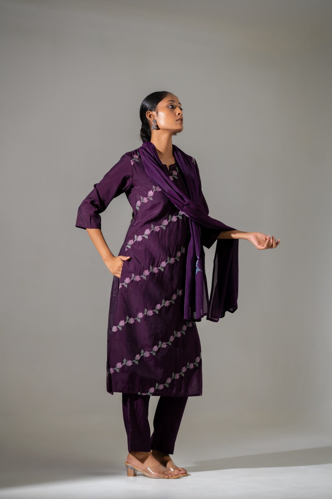 Modale cross stitched embroidered suit set