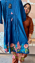 Pure cotton full suit fully embroidered in blue