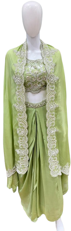 Chinon pleated skirt paired with organza dupatta designer party wear (extra margin available)