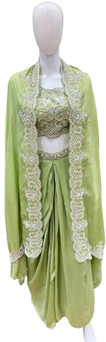 Chinon pleated skirt paired with organza dupatta designer party wear (extra margin available)