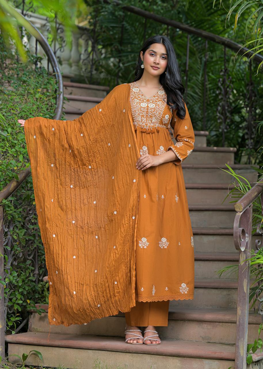 Smart cotton embroidered full suit set