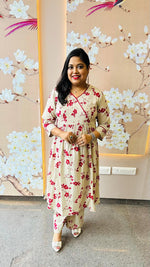 Very smart Angrakha pattern cotton kurta pant in red