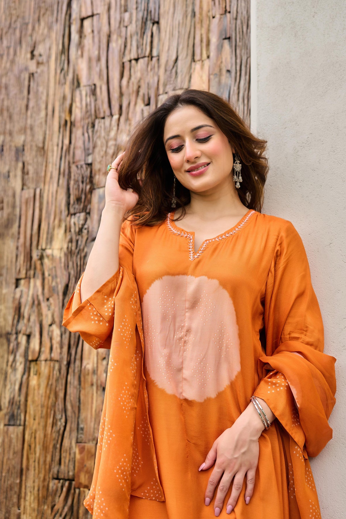 Super smart Mul silk designer suit set in orange