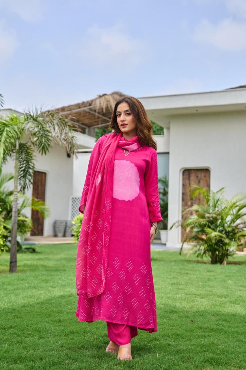 Super smart Mul silk designer suit set in pink