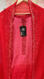 Heavy chinon with full gold Zari weaving suit paired with crepe embellished dupatta