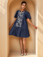 Denim cotton embroidered one piece