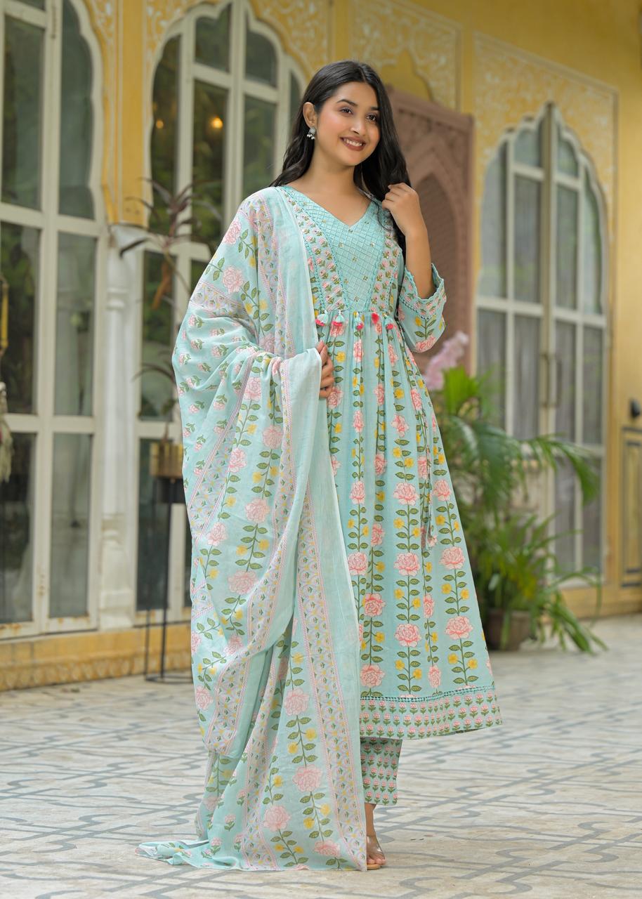 Pure cotton Anarkali suit set
