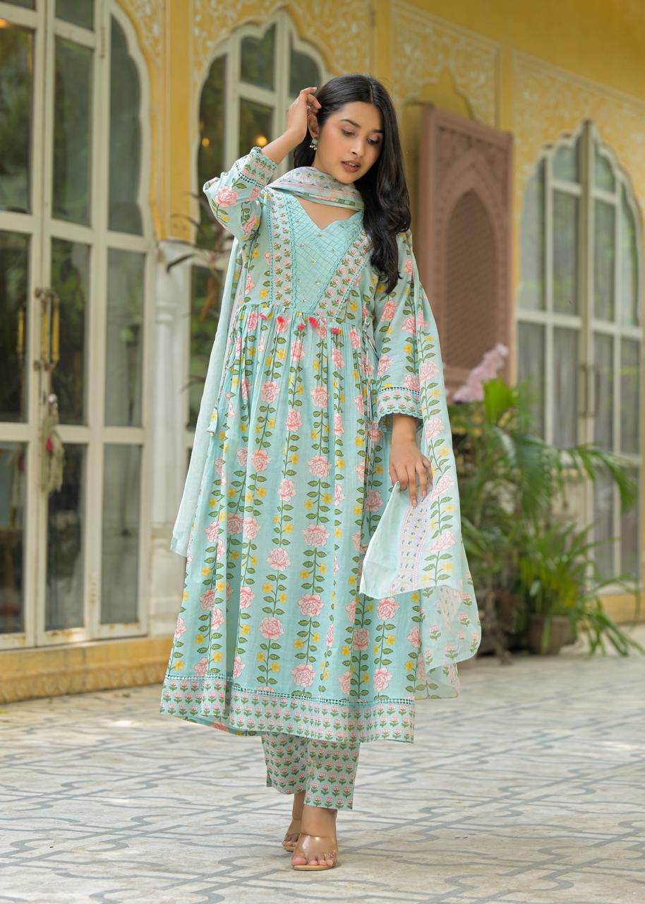 Pure cotton Anarkali suit set