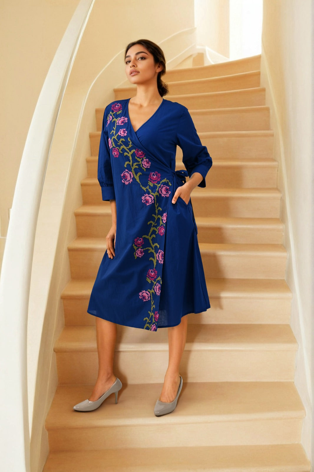 Super smart wrap on cross stitched dress