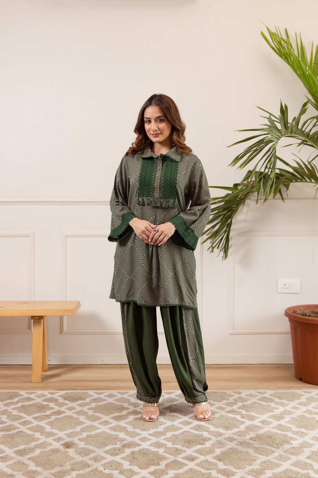 Wow wow heavy rayon co ord set in green