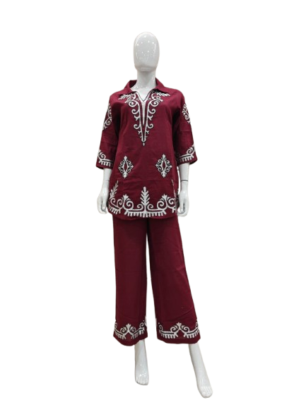 Pure cotton embroidered co ord