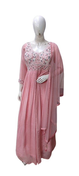 Heavy chinon with pearl details gown with dupatta