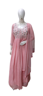 Heavy chinon with pearl details gown with dupatta