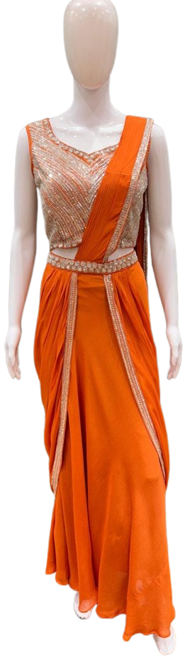Wow chinon smart drape saree