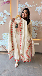 Super smart shimmer tissue suit with Pom Pom lace detailing in red (advisable to go for a size up )