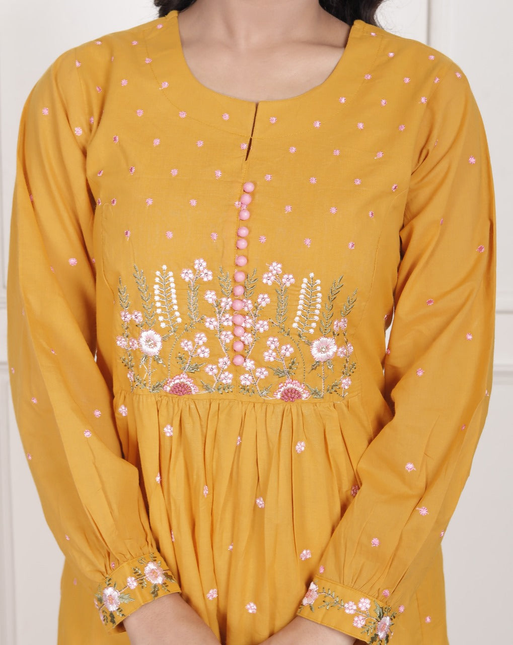 Designer pocket fully embroidered cotton suit set