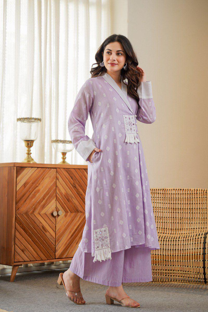 Smart premium cotton stylish co ord set in purple