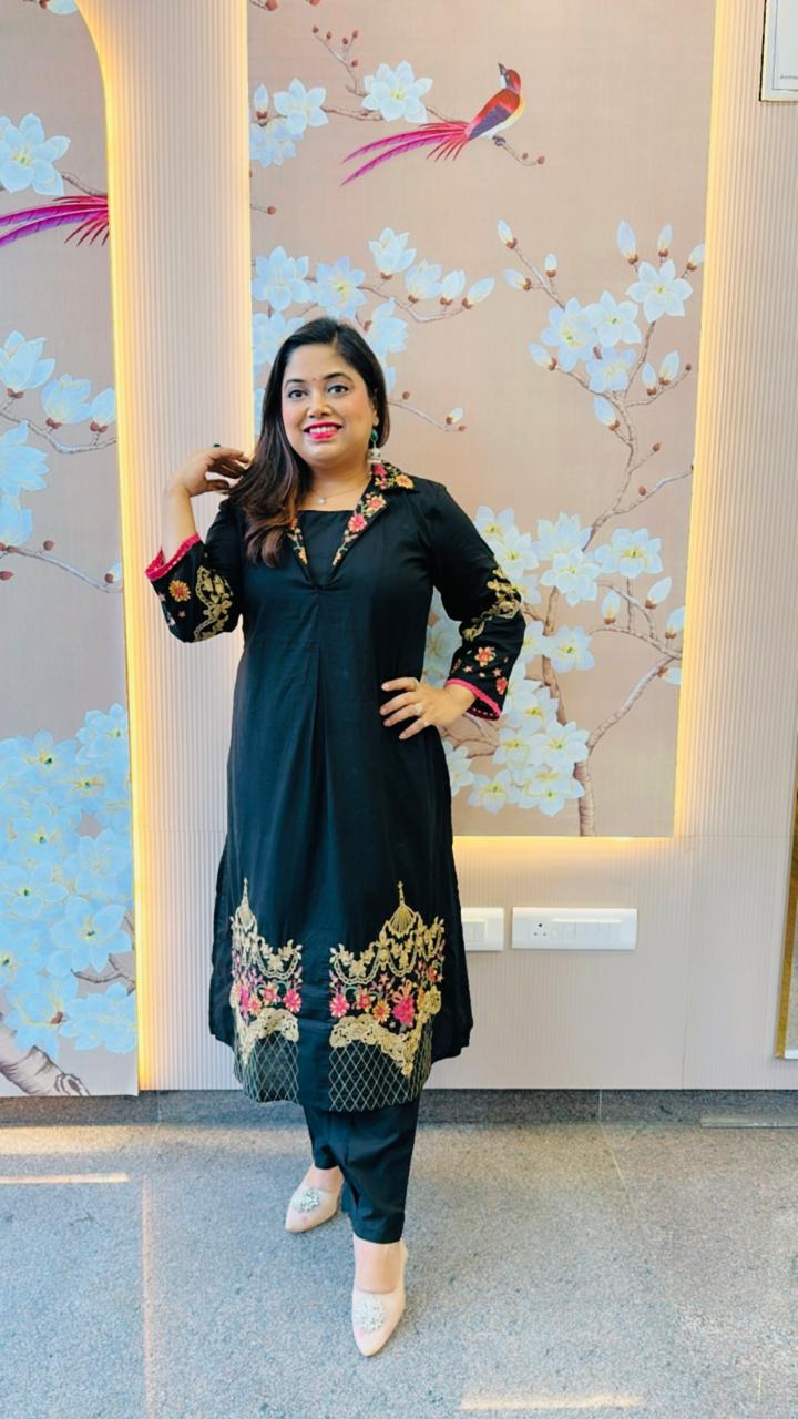 Jacket pattern fully embroidered cotton kurta pant