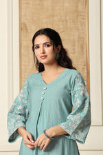 Raw silkdesigner sleeves smart kurta pant in blue