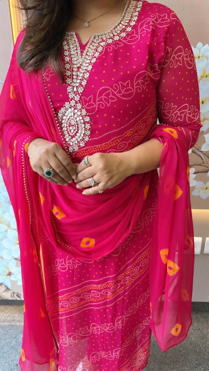 Pretty pretty georgette with lining and gotta detailing suit set ( slim fit advisable to go for a size up) in pink