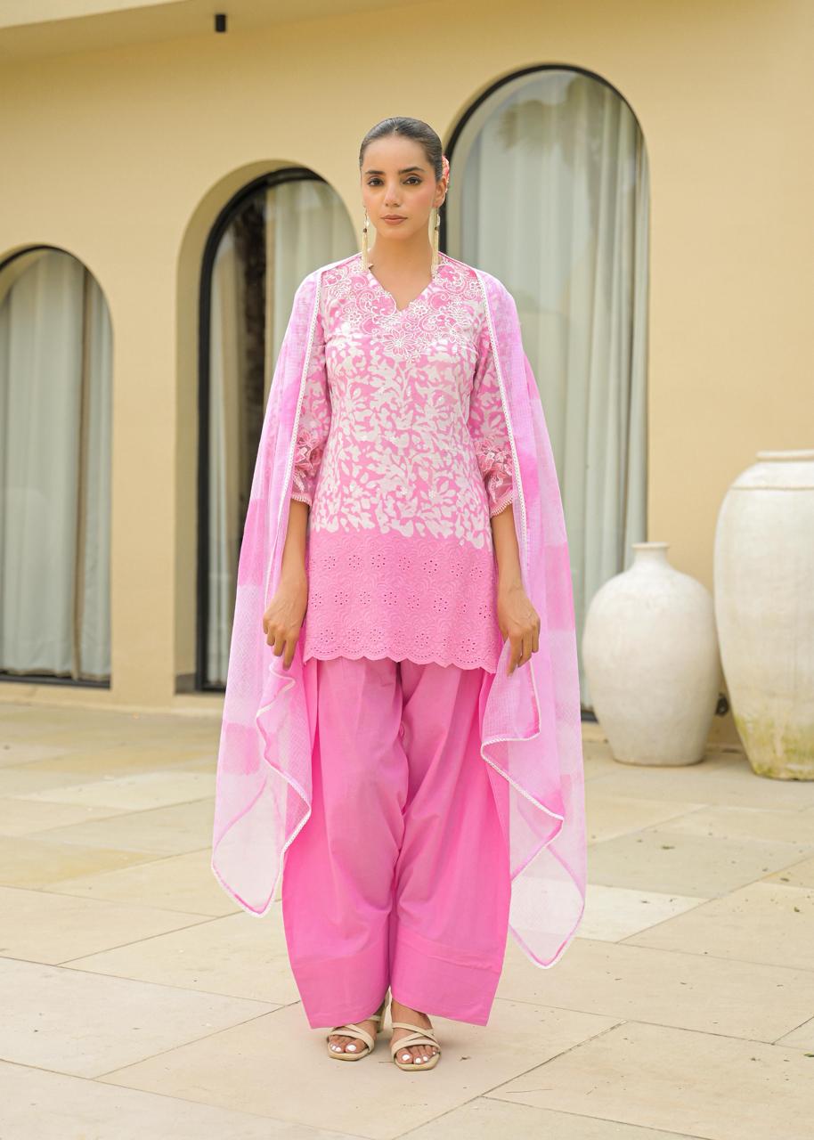 Designer cotton farshi salwar suit set in pink