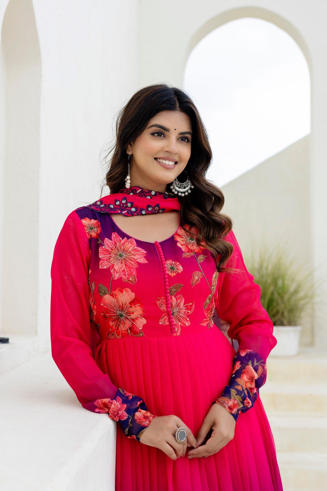 Restocked! Pretty shiffon Anarkali suit set!