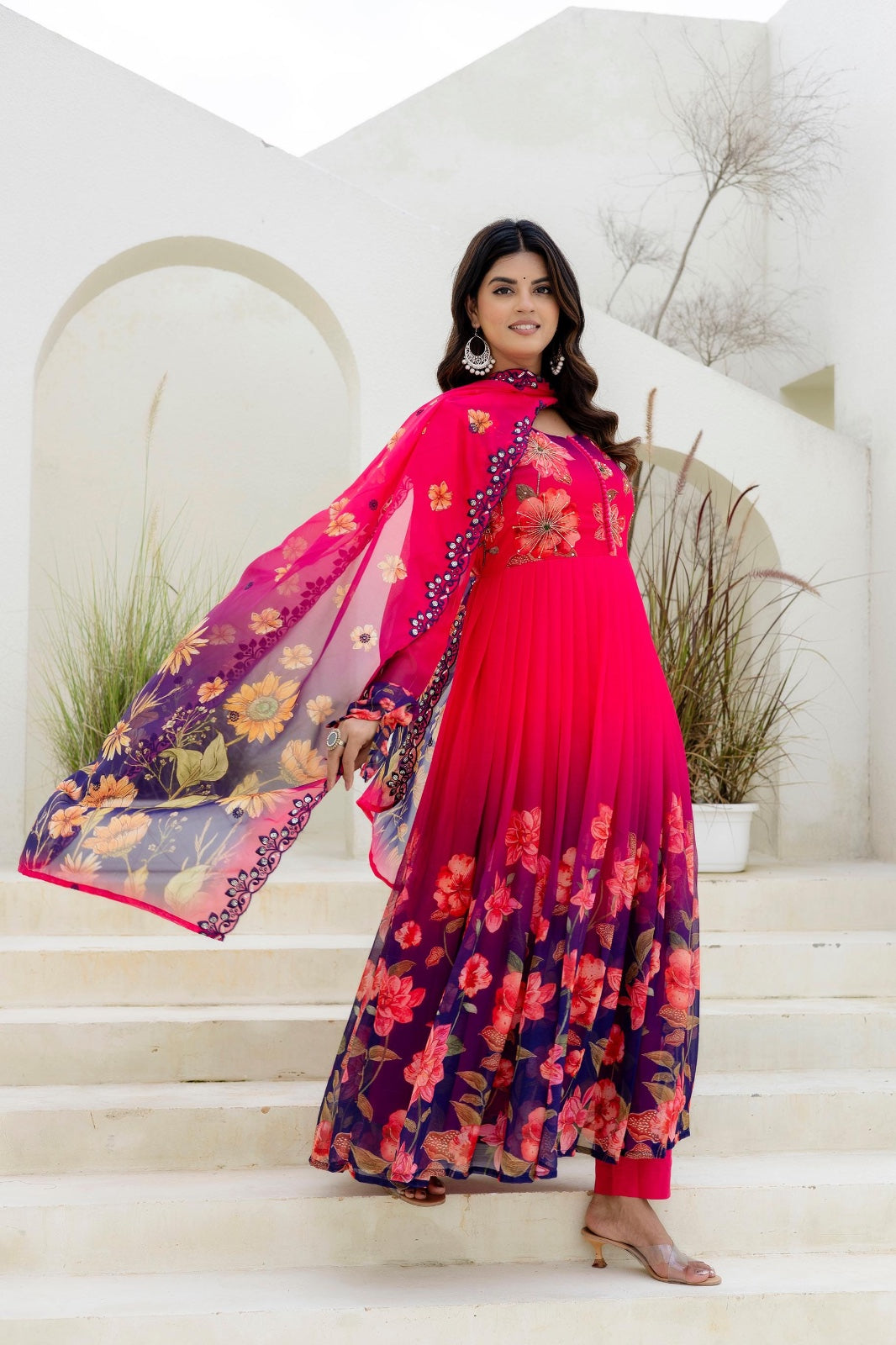 Restocked! Pretty shiffon Anarkali suit set!