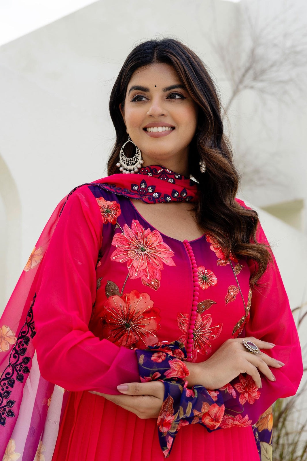 Restocked! Pretty shiffon Anarkali suit set!