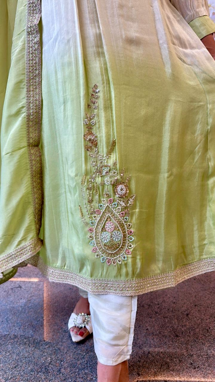 Premium handwork tissue Anarkali suit set