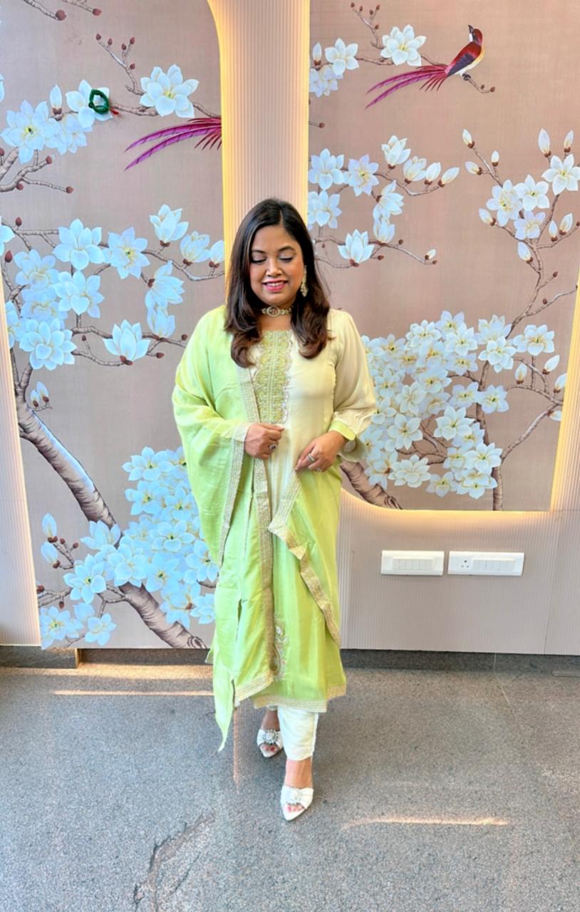 Premium handwork tissue Anarkali suit set