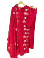 Pure cotton embroidered suit set paired with Kota doria dupatta