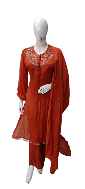 Pure chinon hand work suit set