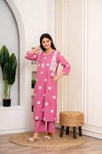 Pretty chikankari cotton kurta pant in pink