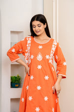 Pretty chikankari cotton kurta pant in orange