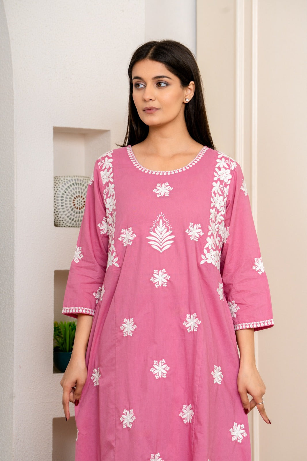 Pretty chikankari cotton kurta pant in pink