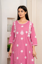 Pretty chikankari cotton kurta pant in pink