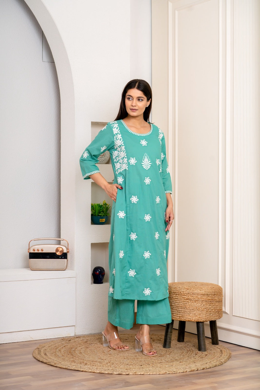Pretty chikankari cotton kurta pant