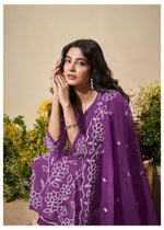 Pretty viscose organza embroidered suit set