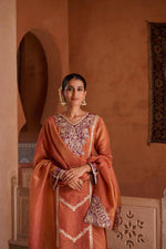 Royal look! Premium tissue hand Zari detailing suit set comes with lining in blue