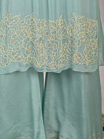 Pretty pearl detailing pure chinon suit set in blue