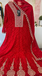 Premium embroidered cotton must have Anarkali suit set in red