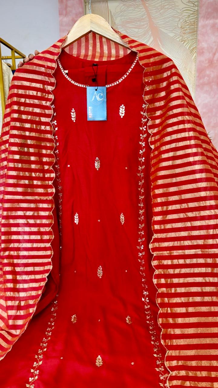 Russian silk gotta detailing suit with tissue dupatta
